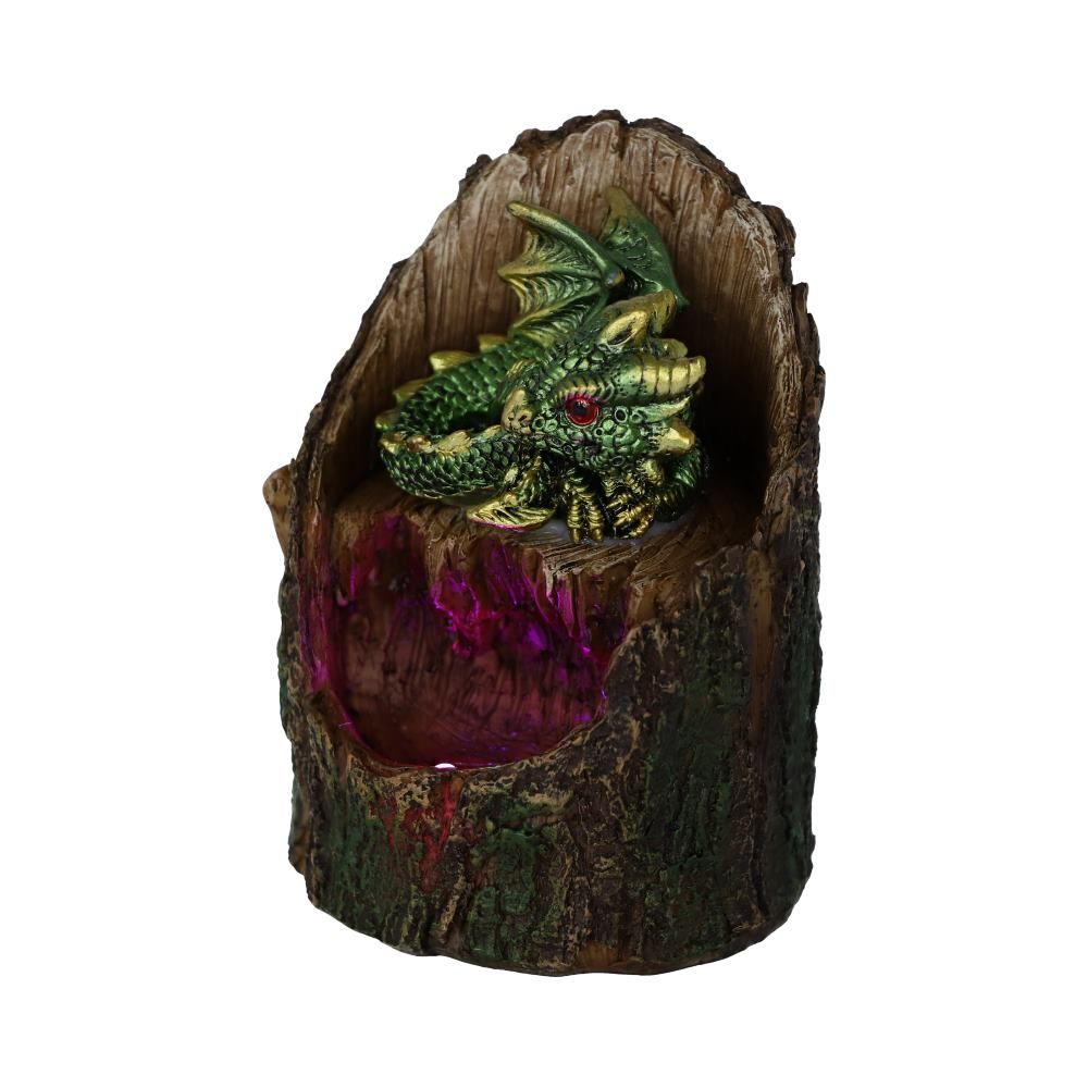 Arboreal Hatchling Green 10.8cm Arboreal Hatchling Green Dragon in Tree Trunk Light Up Figurine by NEMESIS NOW