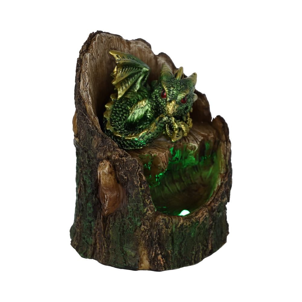 Arboreal Hatchling Green 10.8cm Arboreal Hatchling Green Dragon in Tree Trunk Light Up Figurine by NEMESIS NOW