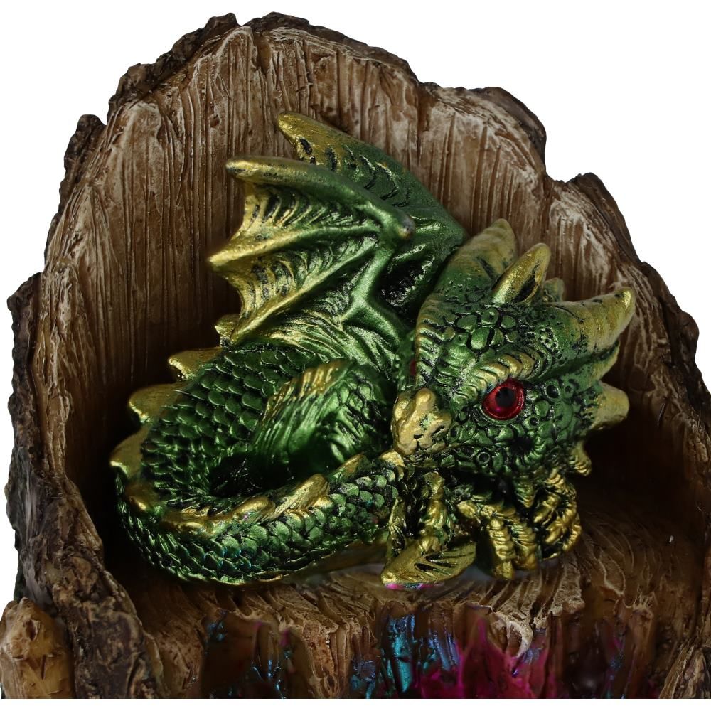 Arboreal Hatchling Green 10.8cm Arboreal Hatchling Green Dragon in Tree Trunk Light Up Figurine by NEMESIS NOW