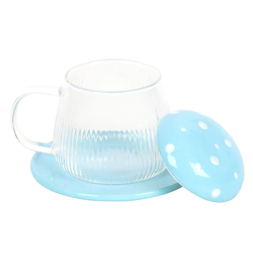 Blue Glass Mushroom Mug and Saucer - cup