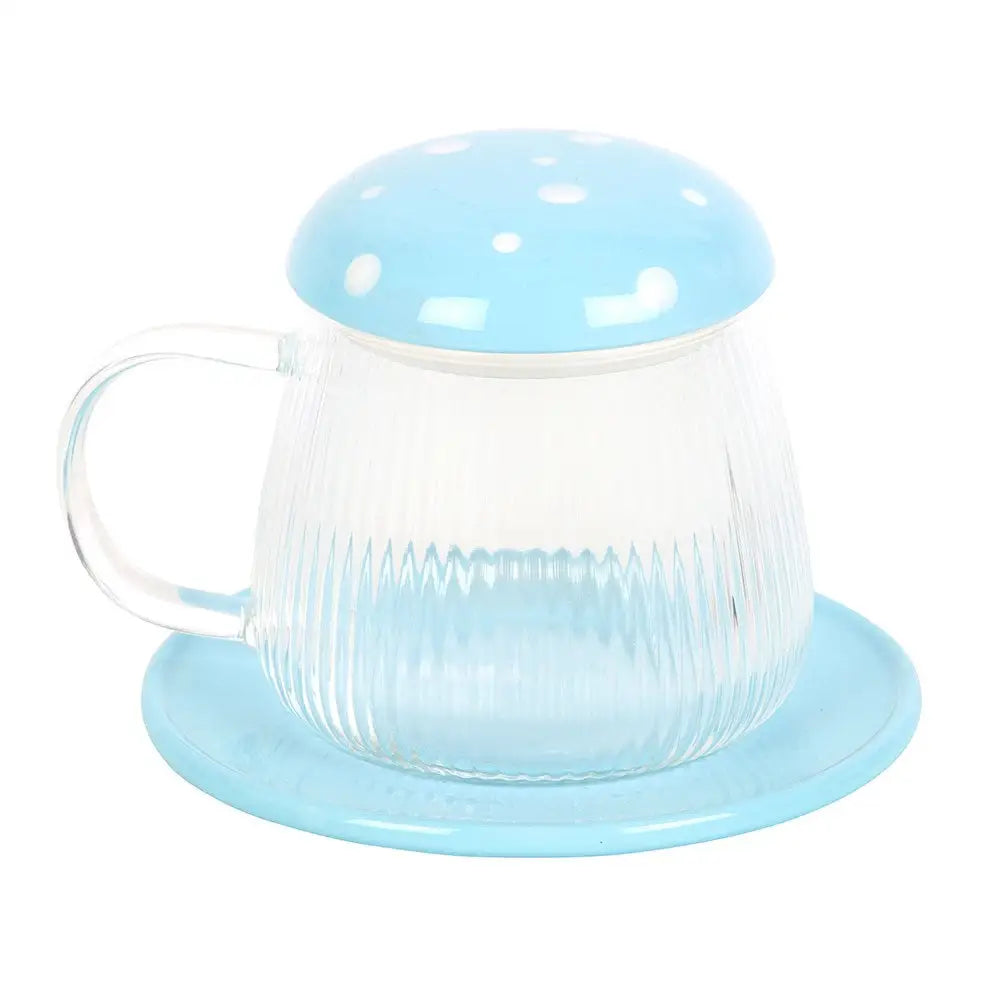Blue Glass Mushroom Mug and Saucer - cup