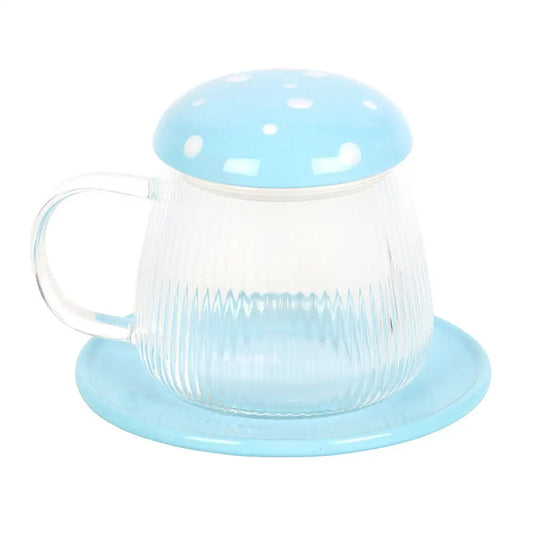 Blue Glass Mushroom Mug and Saucer - cup
