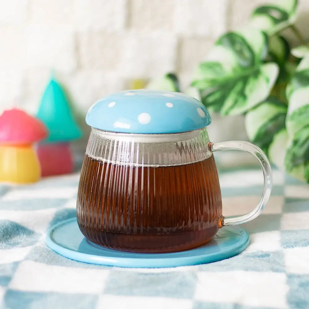 Blue Glass Mushroom Mug and Saucer - cup