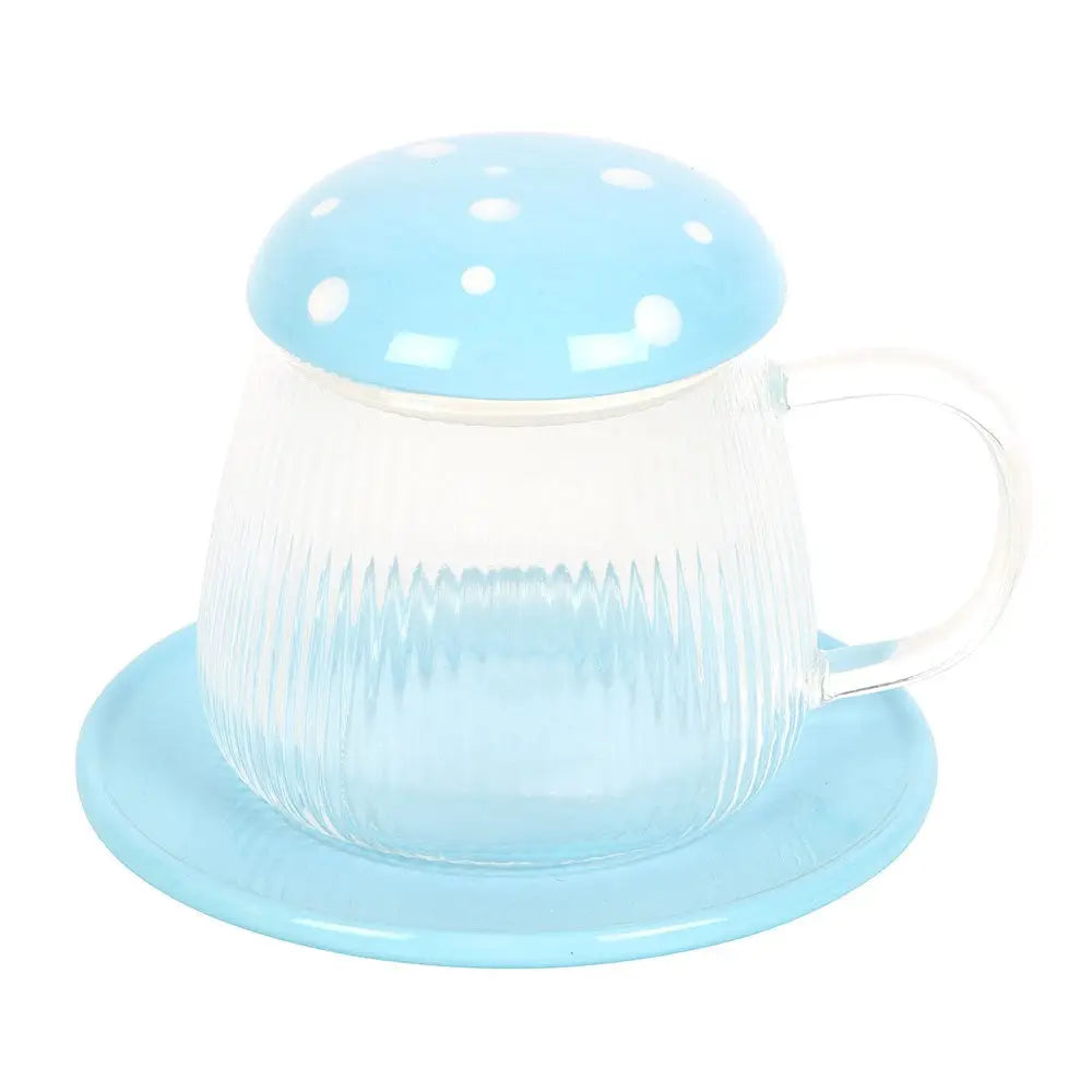 Blue Glass Mushroom Mug and Saucer - cup