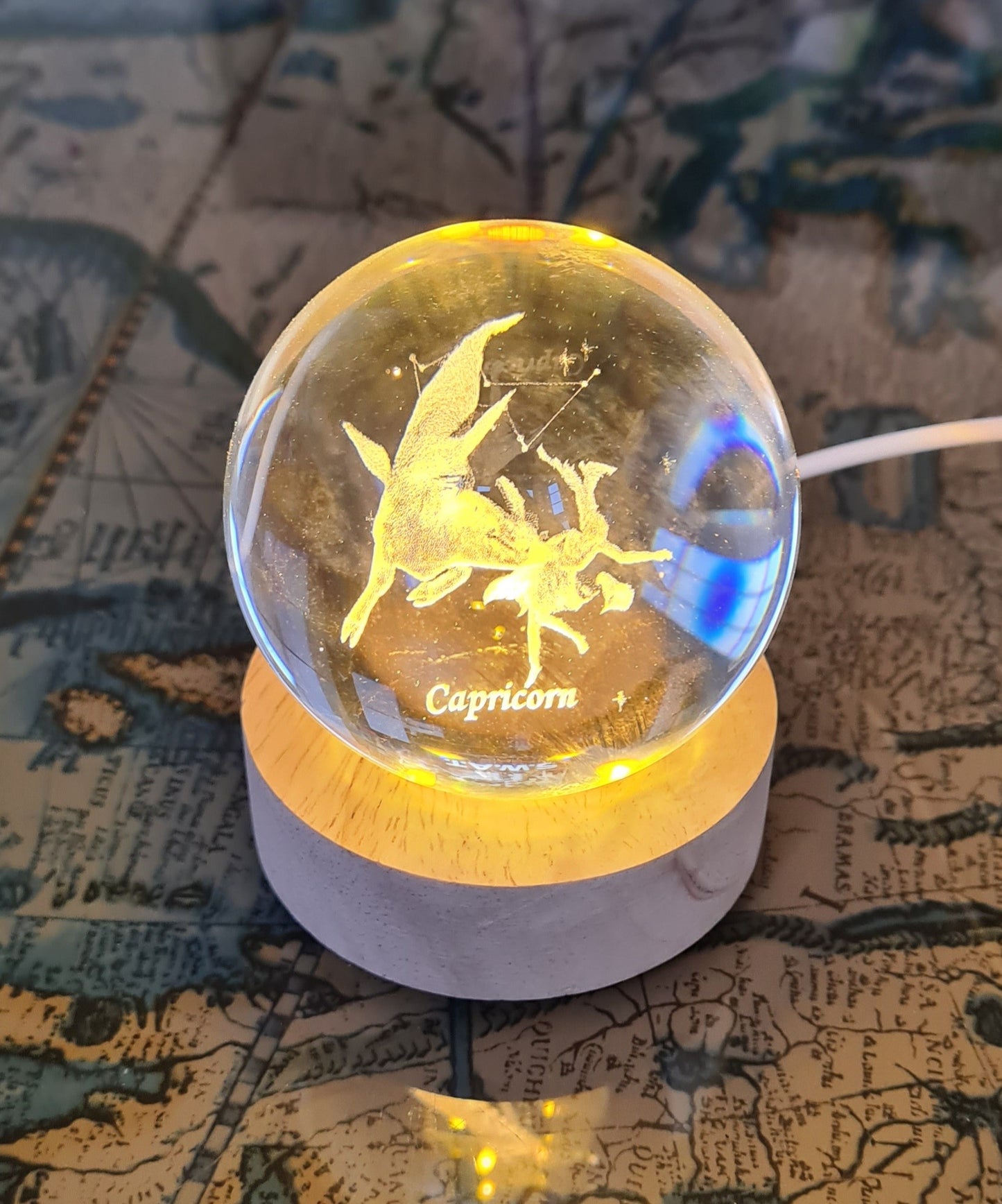 Capricorn Zodiac Engraved 60mm Orb with light stand, Capricorn Sphere, Capricorn Crystal Ball.