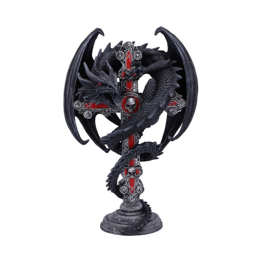 Gothic Guardian Candle Holder (AS) 26.5cm Anne Stokes Gothic Guardian Dragon Cross Candle Holder 26.5cm, Black