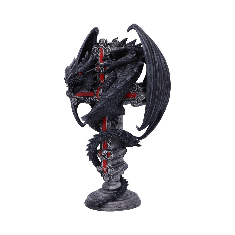 Gothic Guardian Candle Holder (AS) 26.5cm Anne Stokes Gothic Guardian Dragon Cross Candle Holder 26.5cm, Black