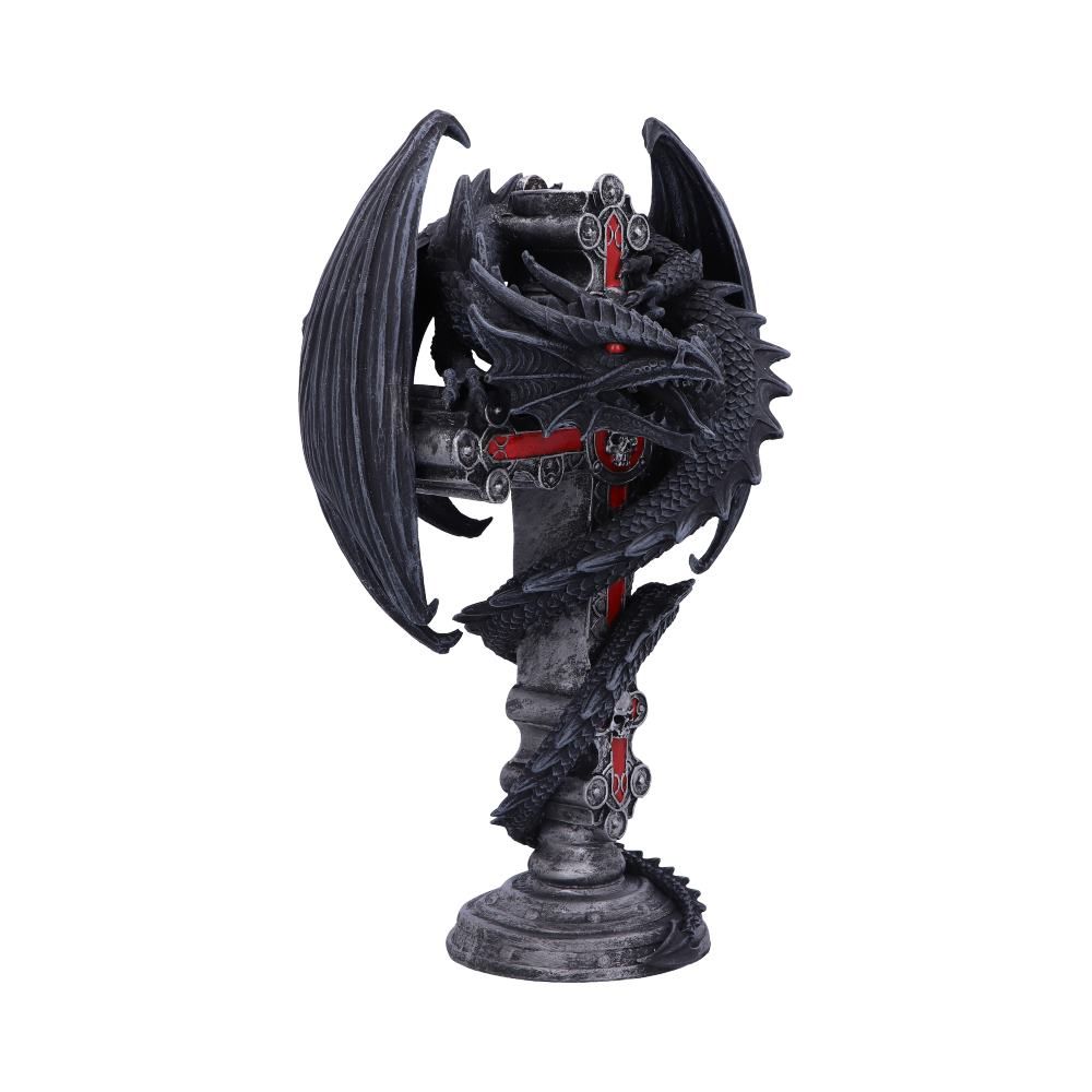 Gothic Guardian Candle Holder (AS) 26.5cm Anne Stokes Gothic Guardian Dragon Cross Candle Holder 26.5cm, Black