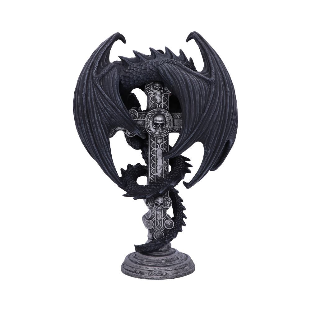 Gothic Guardian Candle Holder (AS) 26.5cm Anne Stokes Gothic Guardian Dragon Cross Candle Holder 26.5cm, Black