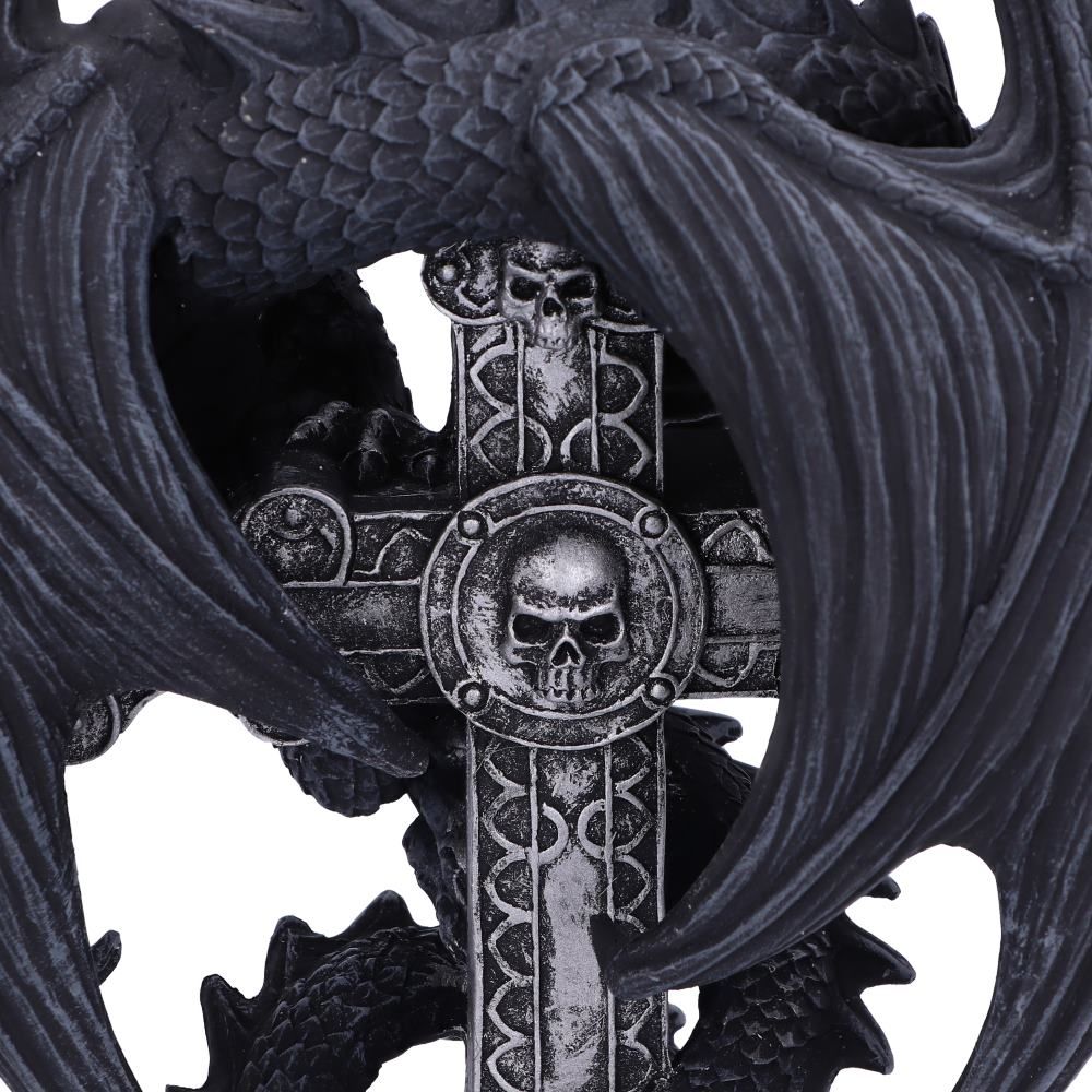 Gothic Guardian Candle Holder (AS) 26.5cm Anne Stokes Gothic Guardian Dragon Cross Candle Holder 26.5cm, Black