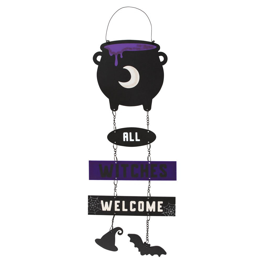 ALL WITCHES WELCOME CAULDRON CHAIN SIGN