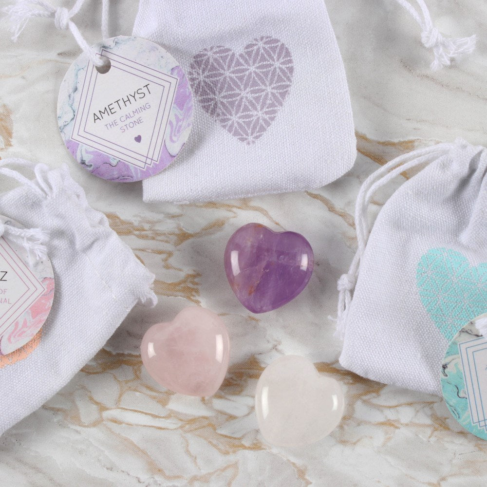 LUCKY CRYSTAL HEART SENTIMENT STONE clear quartz, rose quartz , amethyst