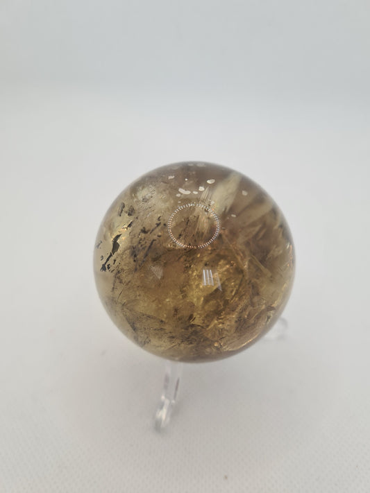 Lovely Citrine sphere with rutile (beautiful rainbows)