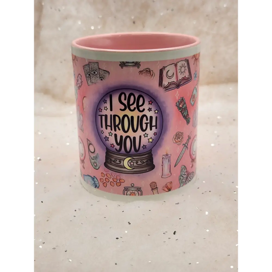 Crystal Ball mug crystal ball cup Ouija mug Ouija Cup - choice of 2 - pink inner and pink handle - mug