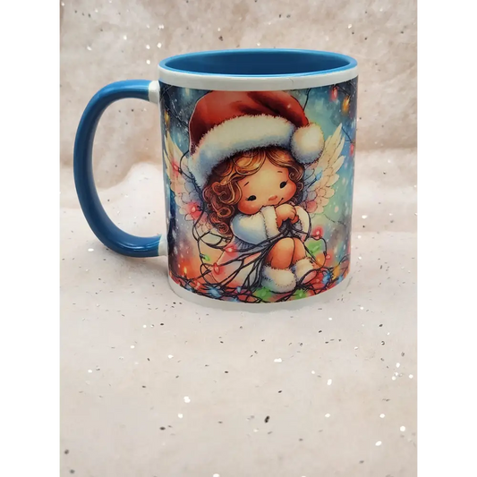 Cute Christmas Fairy Mug - blue handle and blue inner - mugs