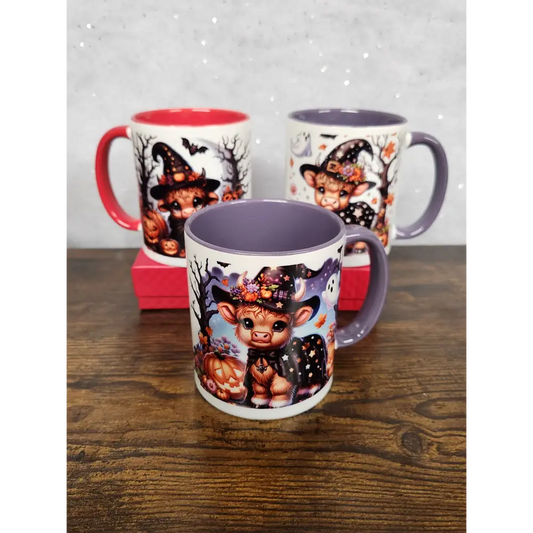 Cute festive Halloween Highland Coo Mugs - 3 different designs - mug