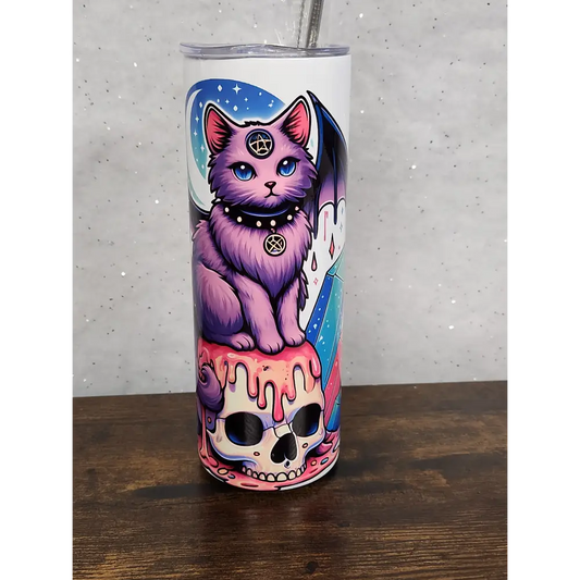 Cute Winged-Cat sitting on a skull 20oz Tumbler - Perfect for Your Beverages - Mug Drinkware - Tumbler