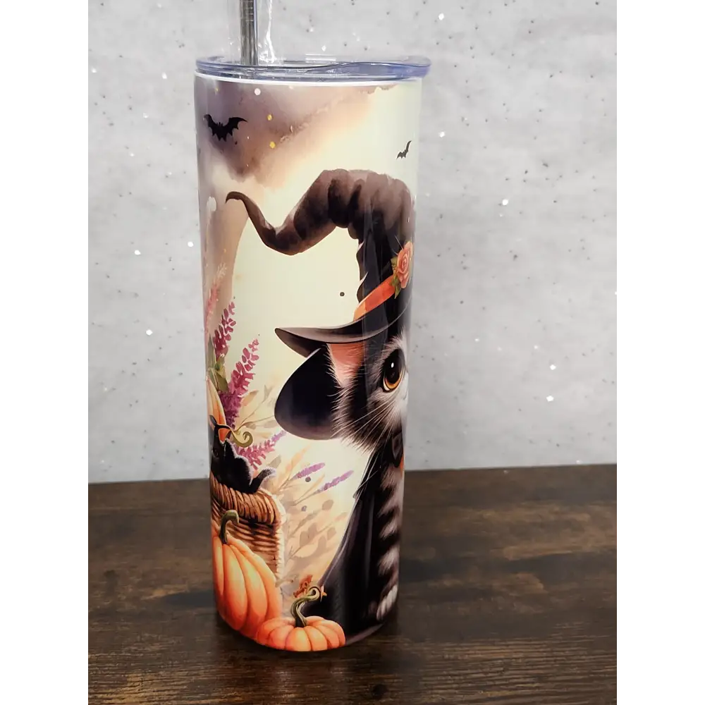 Cute Witchy Kitten Halloween Tumbler - Perfect for Your Drinks - Drinkware Tumbler - Tumbler