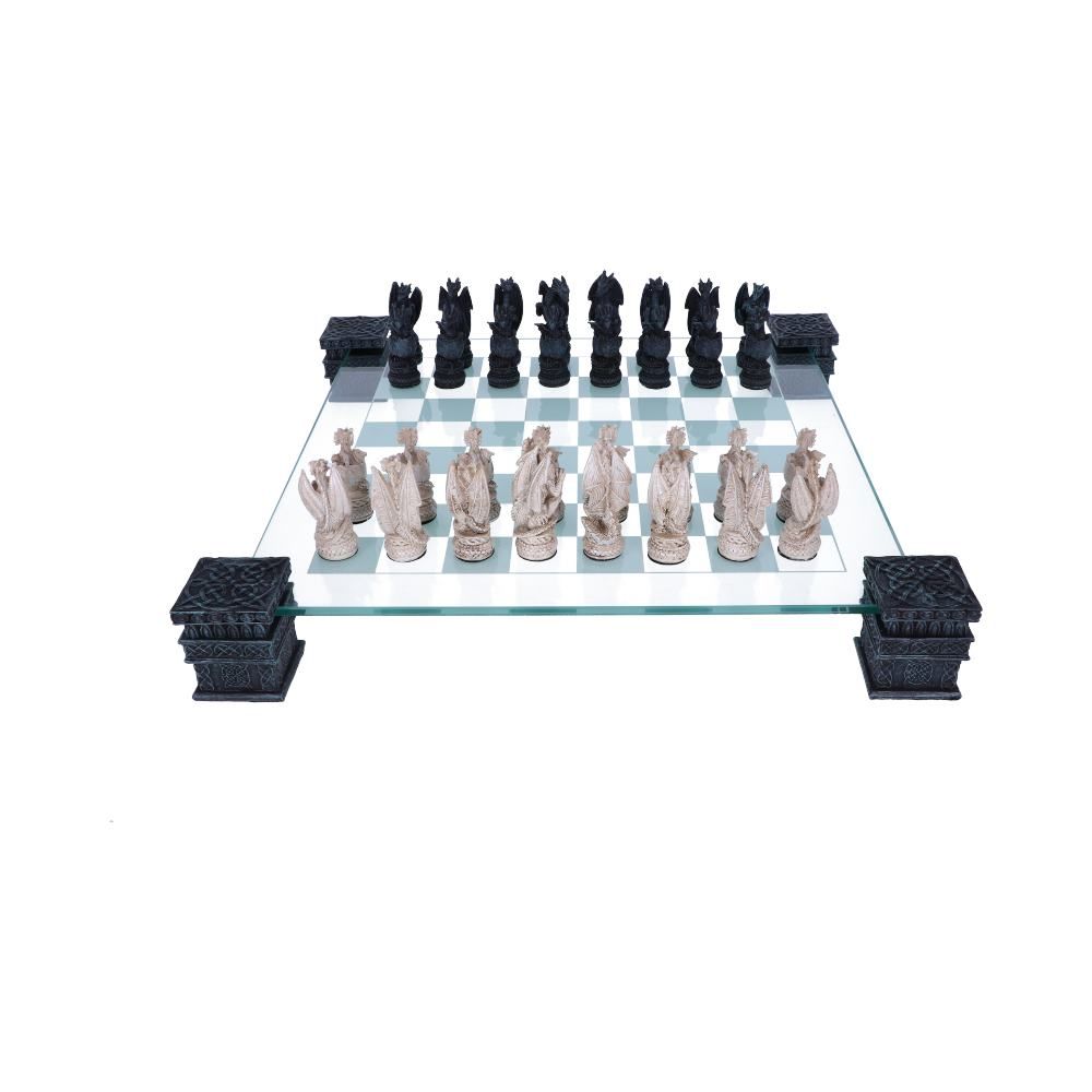 Dragon Chess Set 43cm Raised Fantasy Dragon Chess Set With Corner Towers 43cm by Nemesis Now