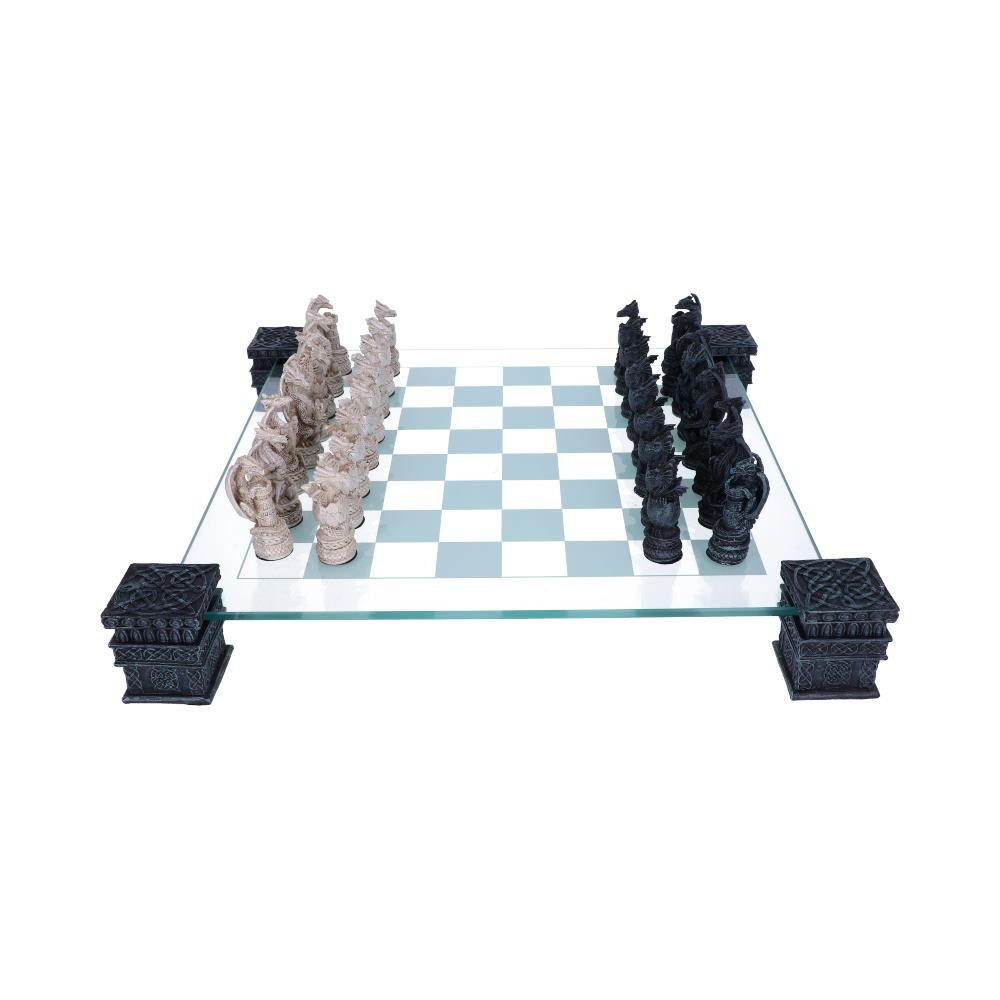 Dragon Chess Set 43cm Raised Fantasy Dragon Chess Set With Corner Towers 43cm by Nemesis Now