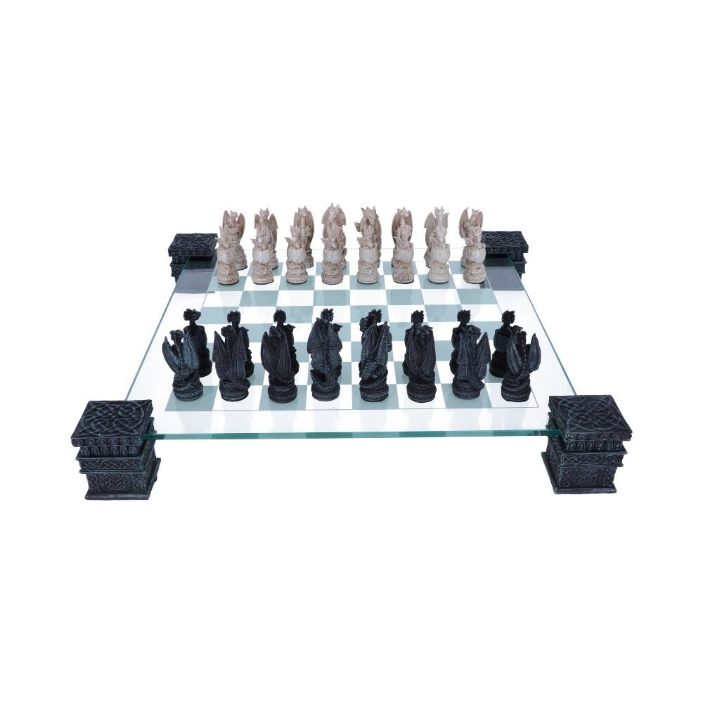 Dragon Chess Set 43cm Raised Fantasy Dragon Chess Set With Corner Towers 43cm by Nemesis Now