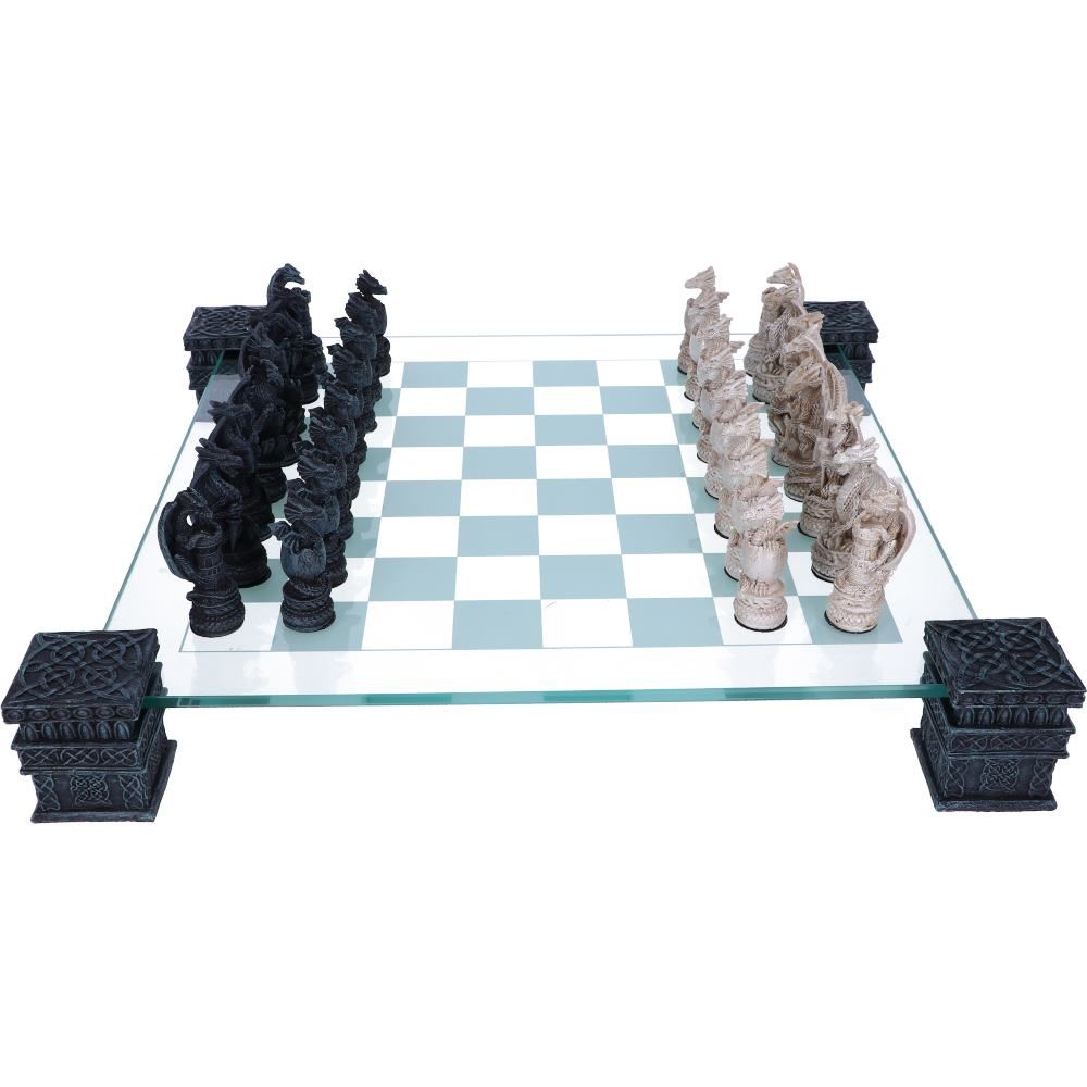 Dragon Chess Set 43cm Raised Fantasy Dragon Chess Set With Corner Towers 43cm by Nemesis Now