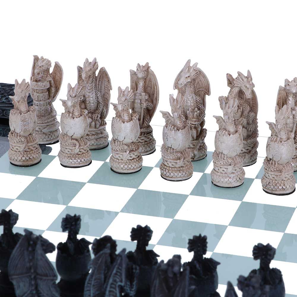 Dragon Chess Set 43cm Raised Fantasy Dragon Chess Set With Corner Towers 43cm by Nemesis Now