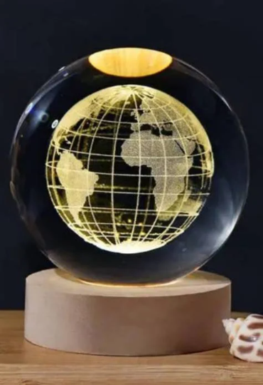 Earth Engraved 60mm Orb with light stand, Earth sphere, Earth Crystal Ball, Earth globe