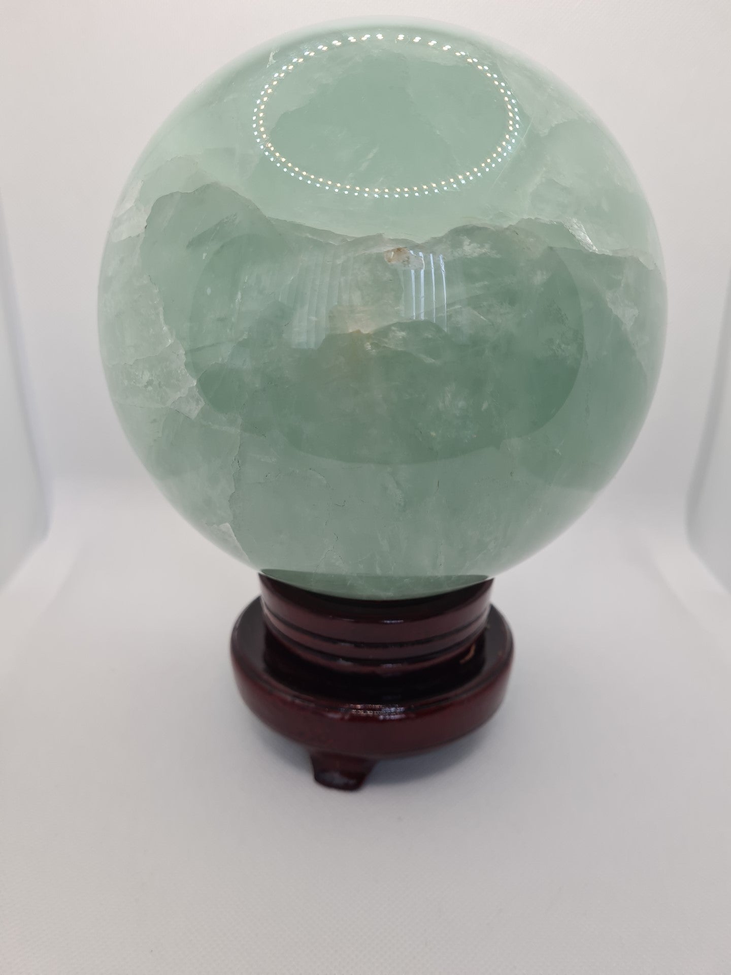 Extra Large Green Fluorite Sphere with turntable stand over 6200g