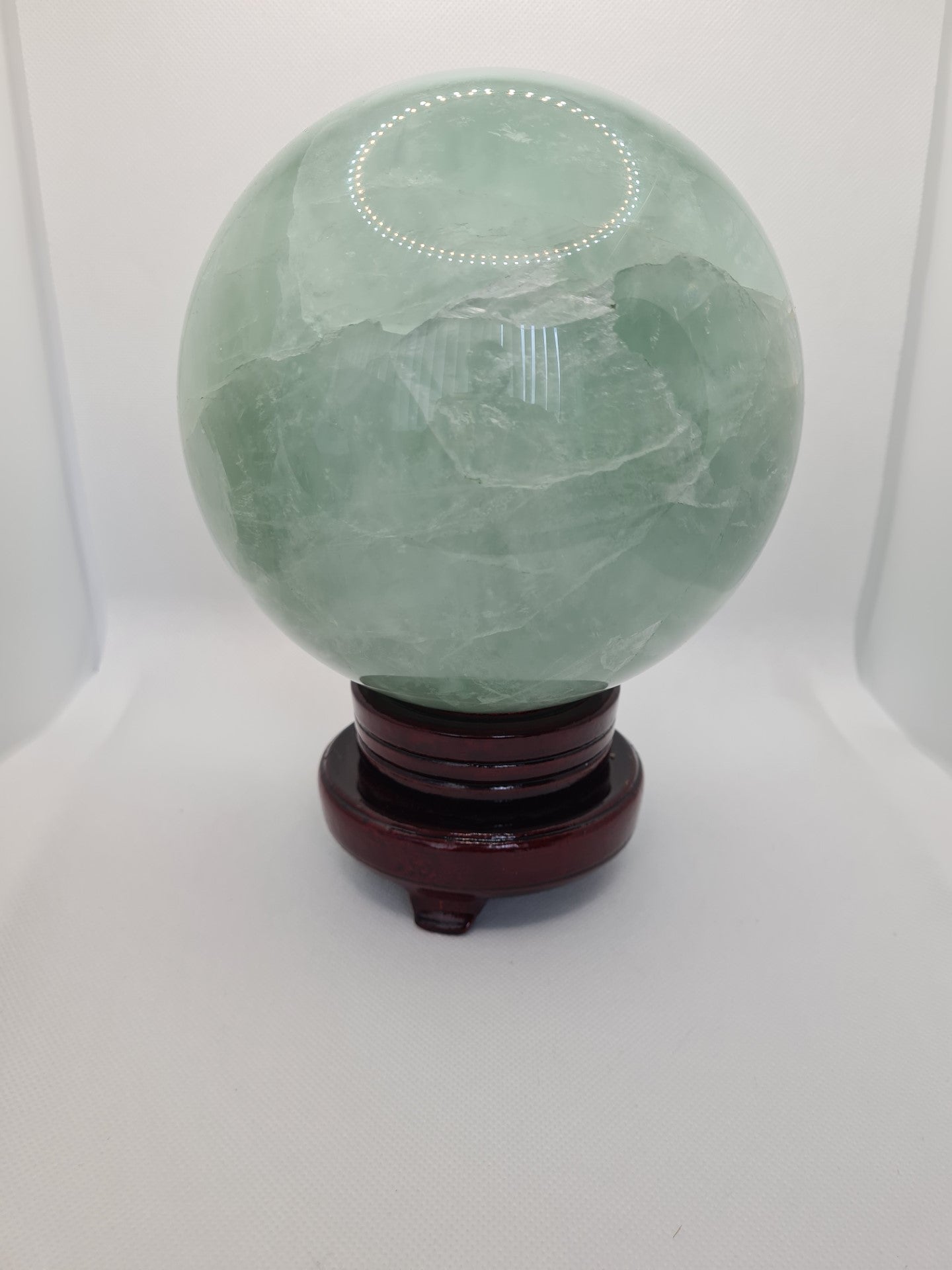 Extra Large Green Fluorite Sphere with turntable stand over 6200g