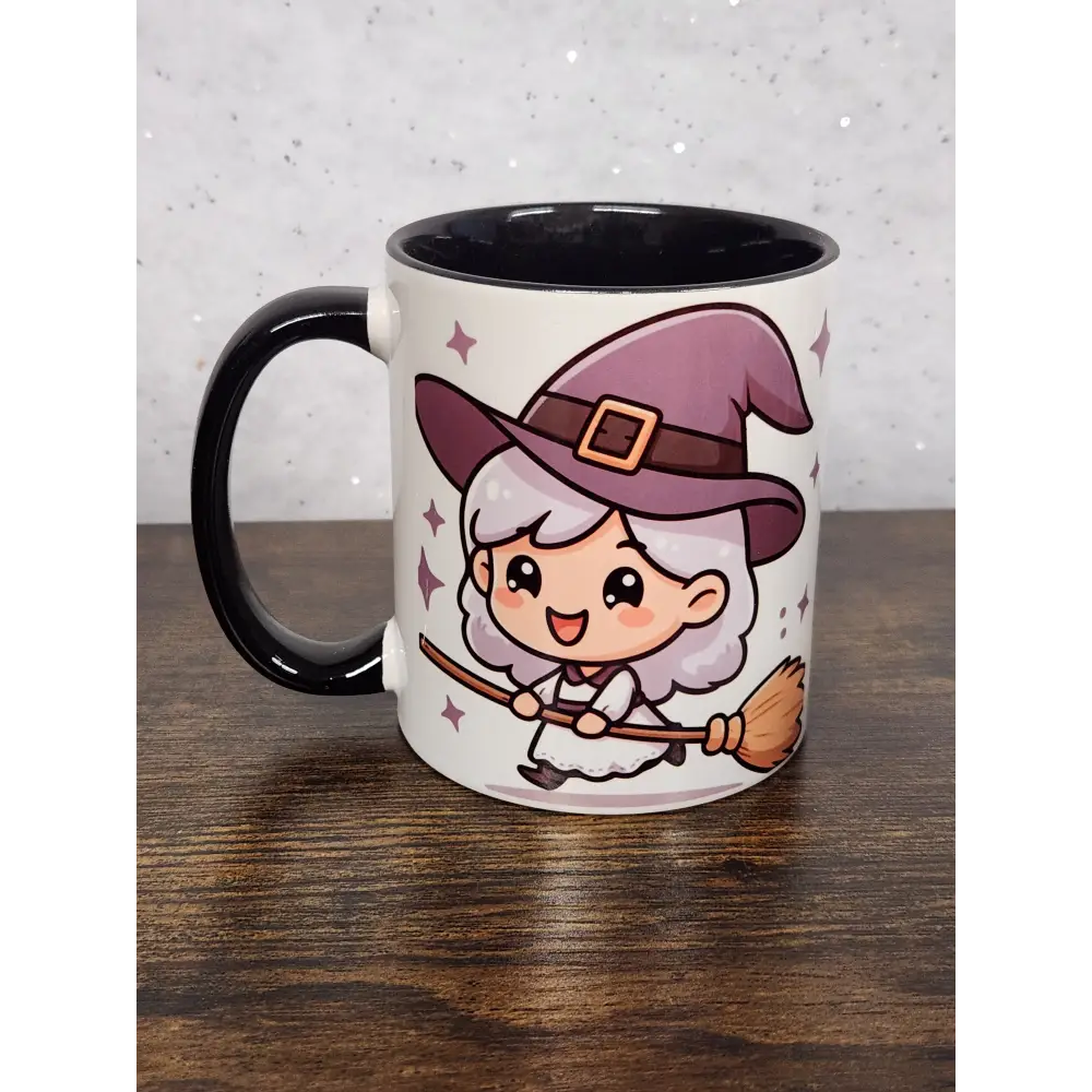 Friendly Witch on a Broom Mug with Poem boho gothic pagan - mug
