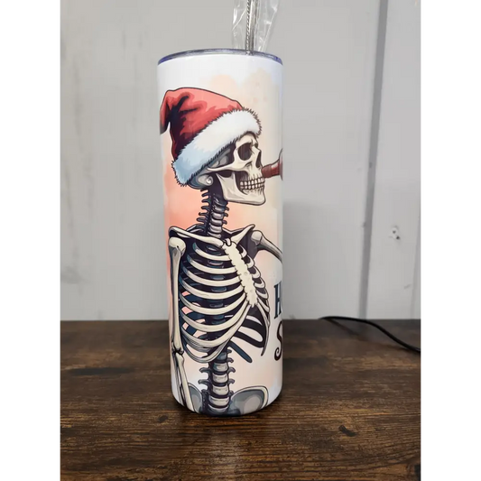 Full of Holiday Spirit Tumbler with Festive Skeleton Design - Funny Design for Drinks - Drinkware - Tumbler