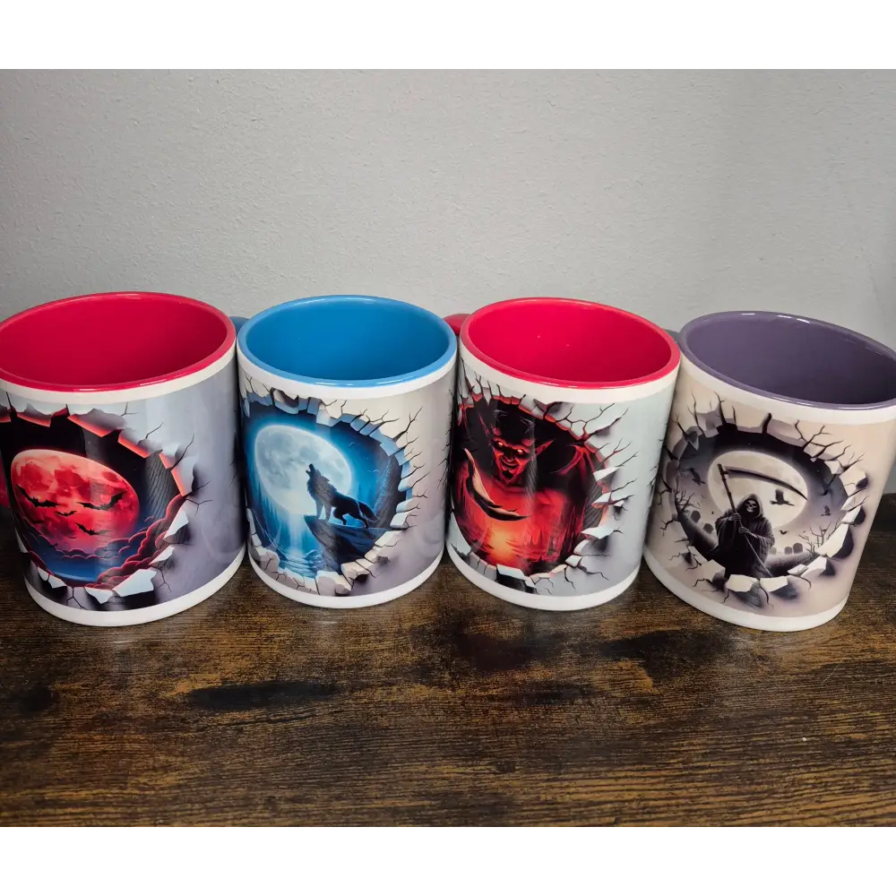 Hole in wall mug choice of 4 Devil Wolf Reaper Bats print both sides - mug