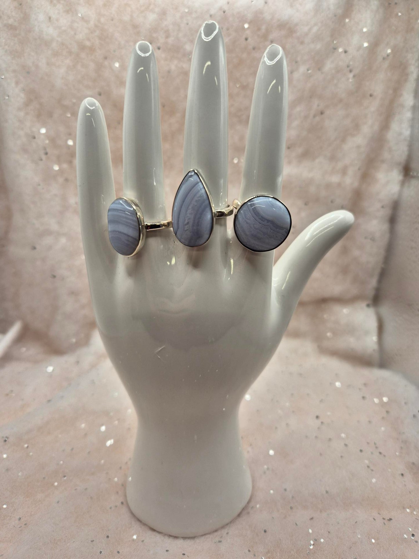 Blue Lace Agate Sterling Silver 925 rings - choice of 3, beautiful, oval, round or teardrop