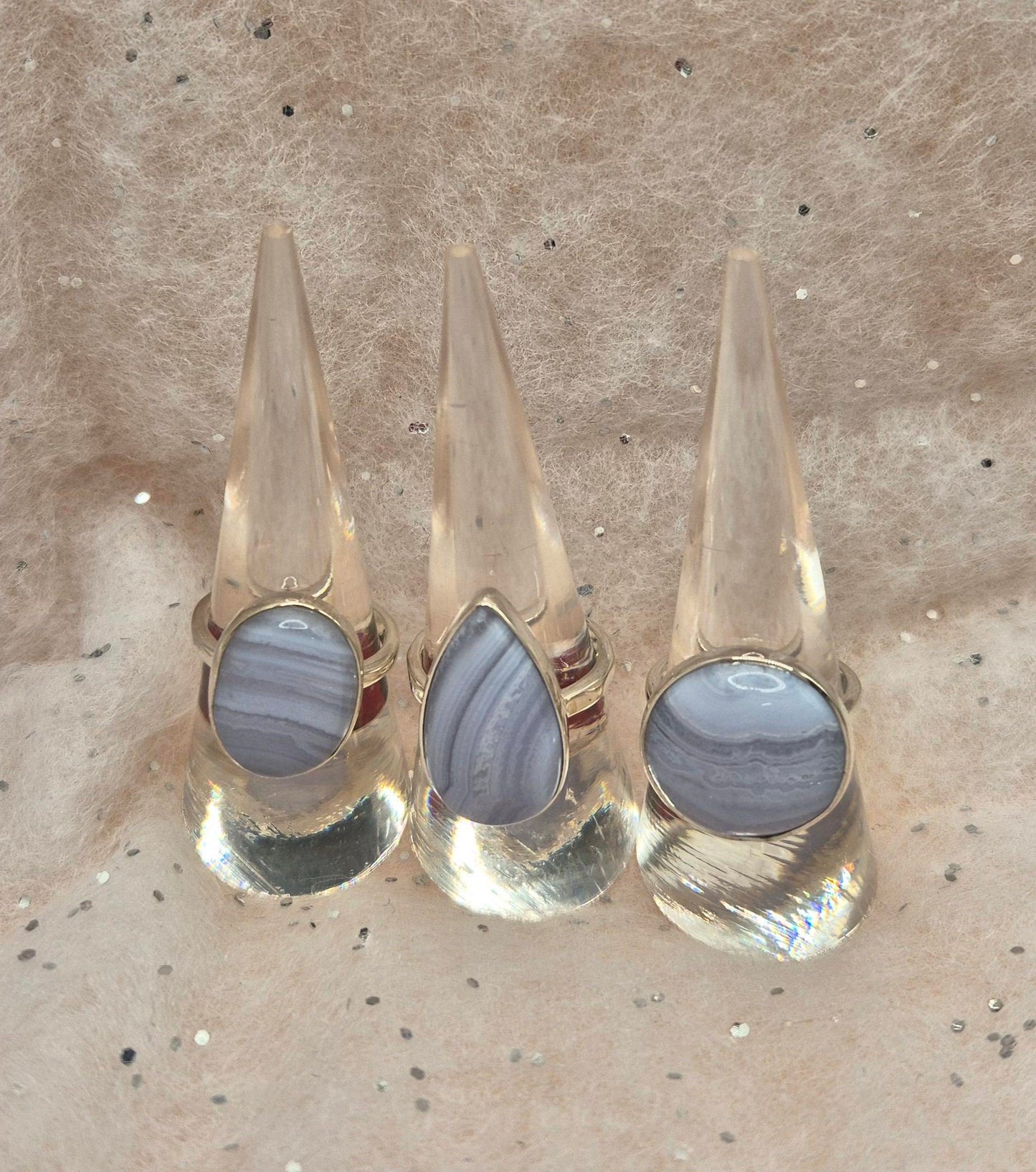 Blue Lace Agate Sterling Silver 925 rings - choice of 3, beautiful, oval, round or teardrop