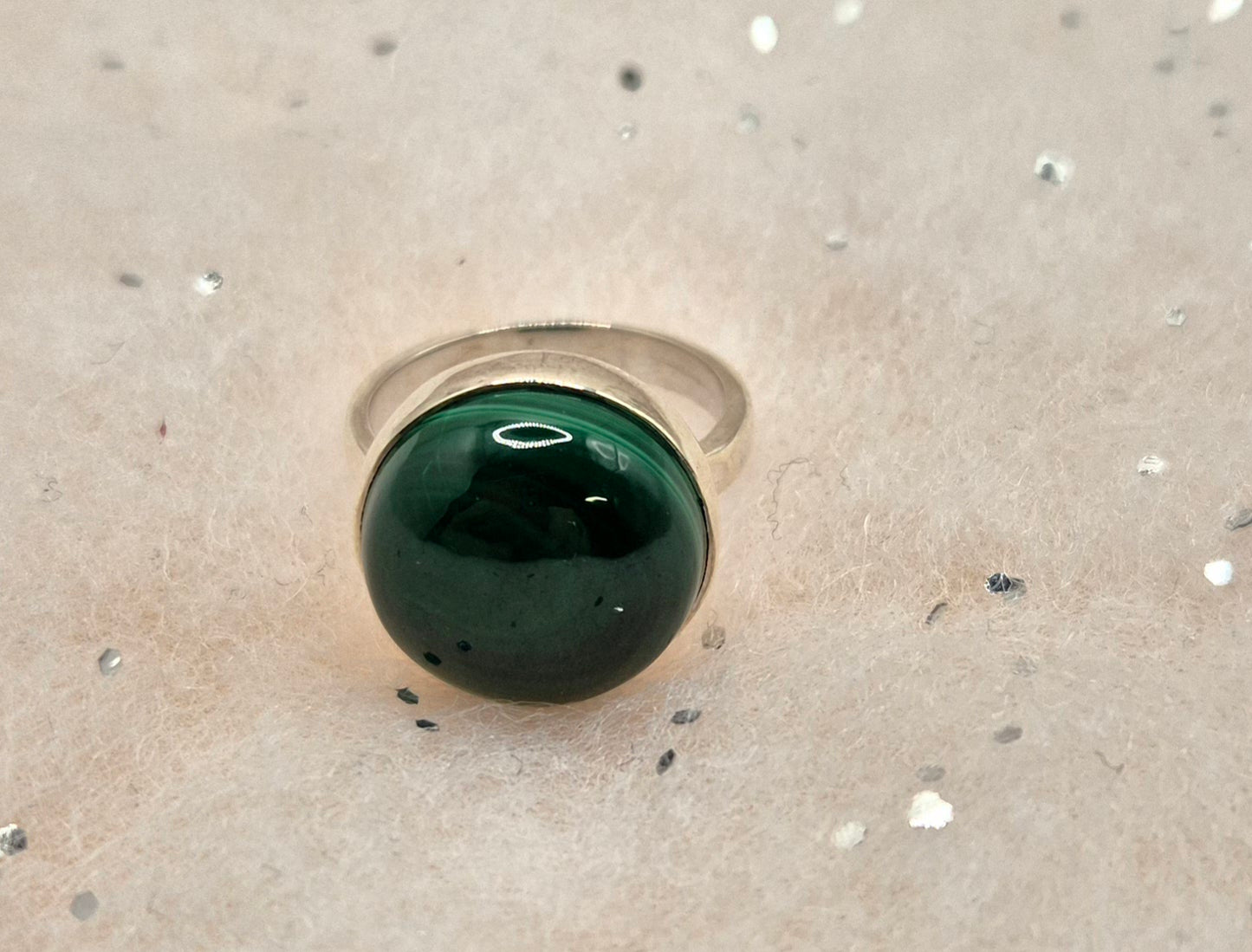 Malachite Sterling Silver Rings, choice of 3, Round Design, oval design or rectangle