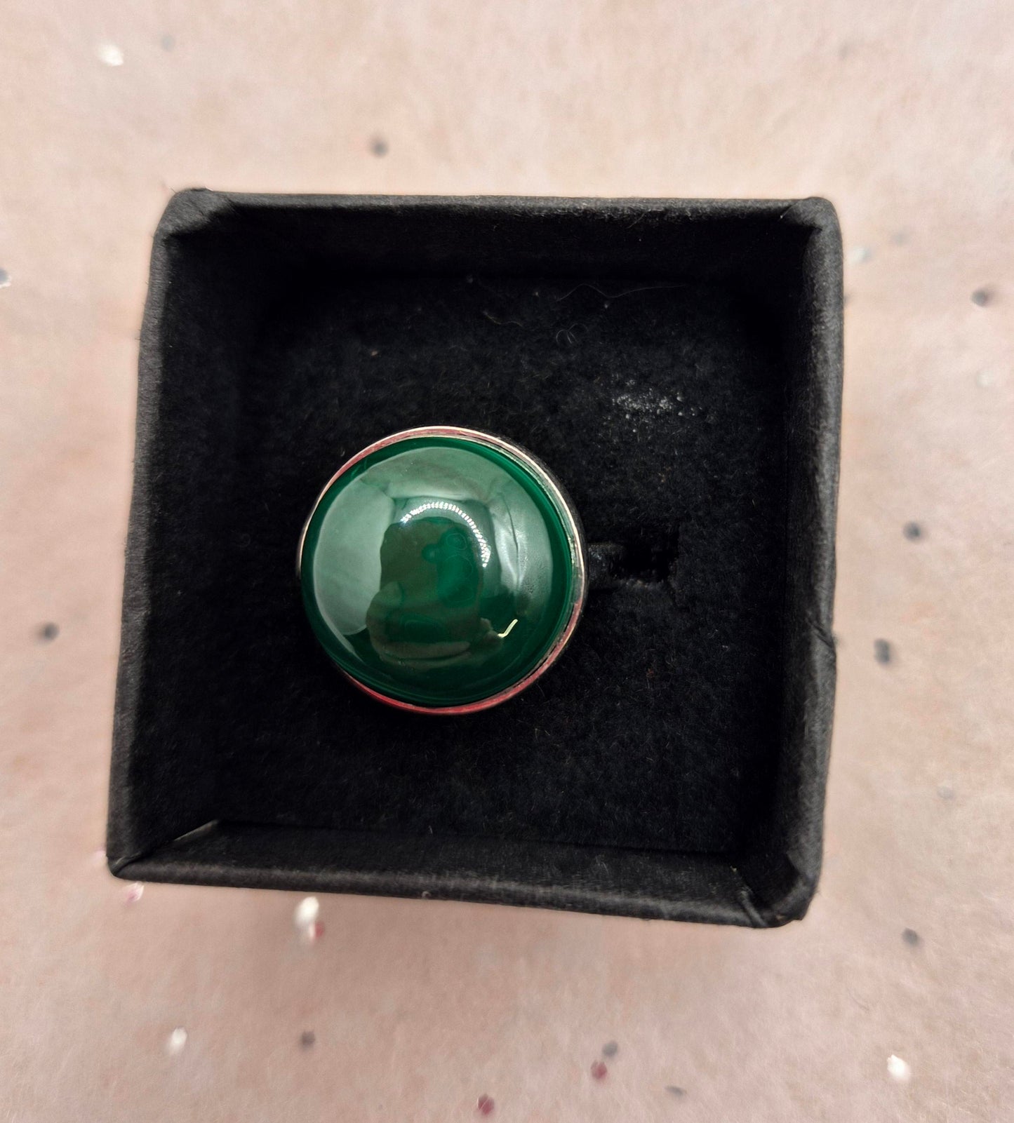 Malachite Sterling Silver Rings, choice of 3, Round Design, oval design or rectangle