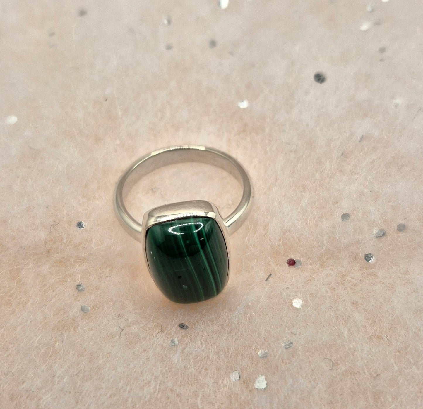 Malachite Sterling Silver Rings, choice of 3, Round Design, oval design or rectangle