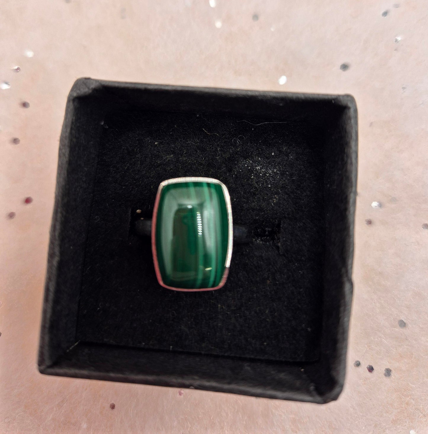 Malachite Sterling Silver Rings, choice of 3, Round Design, oval design or rectangle