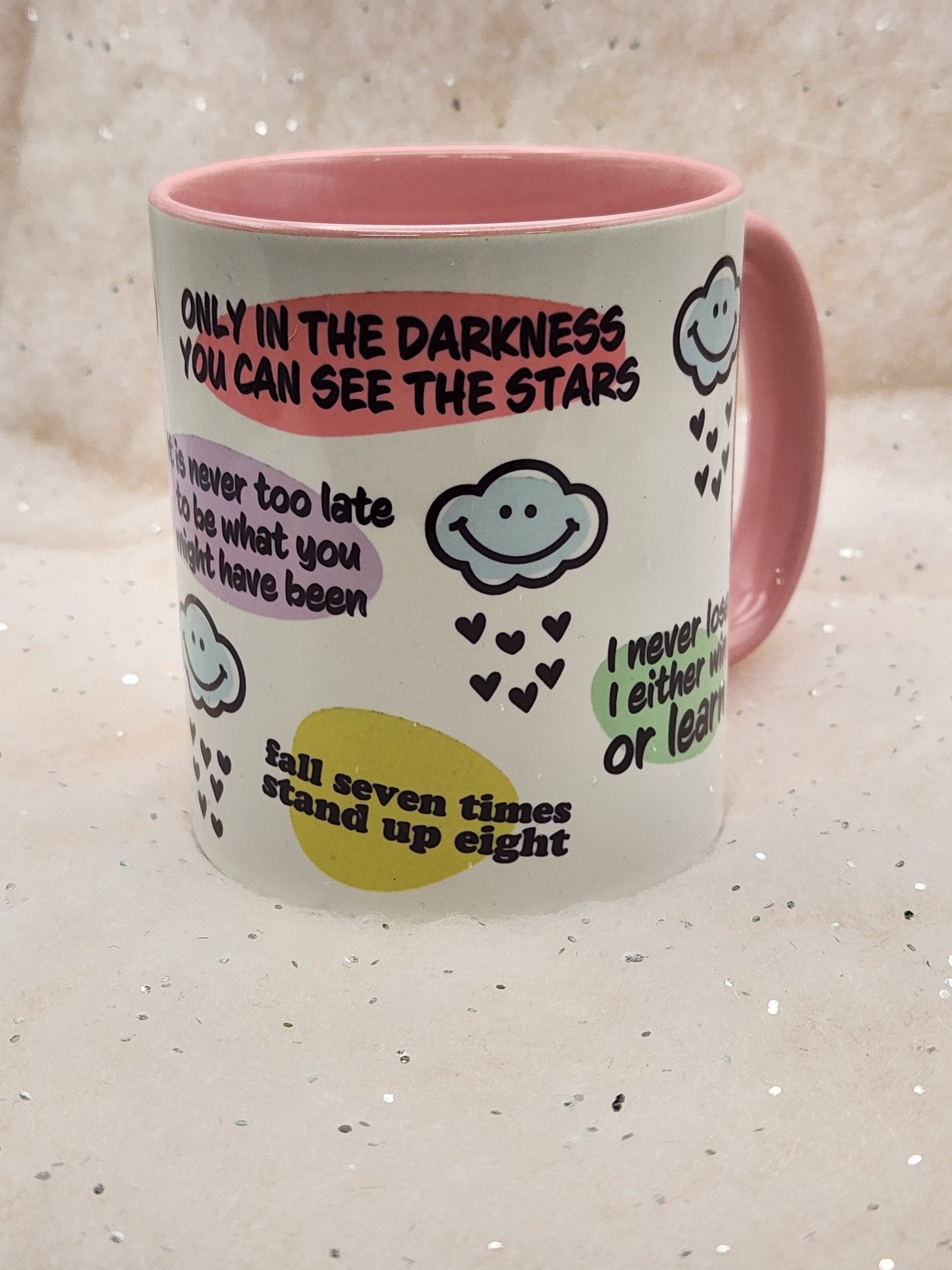 Motivational Mug, Motivational Cup, Affirmation Cup, Affirmation Mug - Pink handle and pink inner - choice of 2