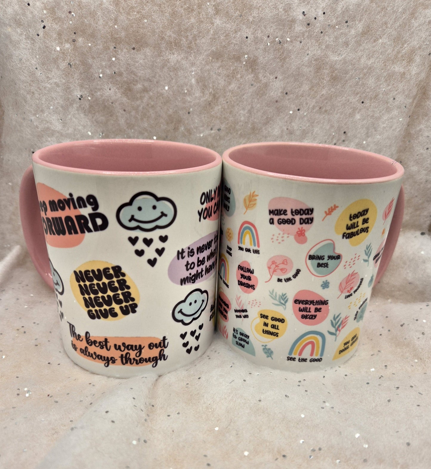 Motivational Mug, Motivational Cup, Affirmation Cup, Affirmation Mug - Pink handle and pink inner - choice of 2