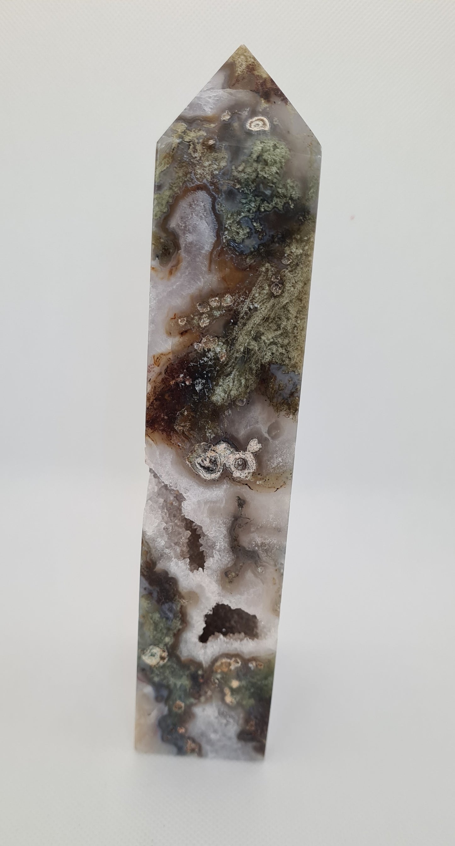 Lovely Large Moss Agate Tower, Lovely Large  Moss Agate Point  840 Grammes