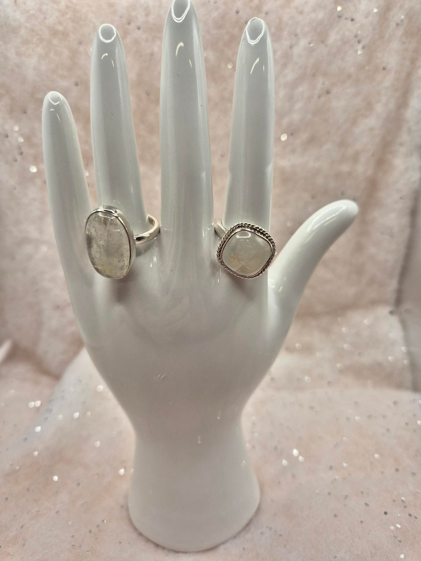 Moonstone rings - choice of 2- oval or bevelled square, sterling silver, 925,