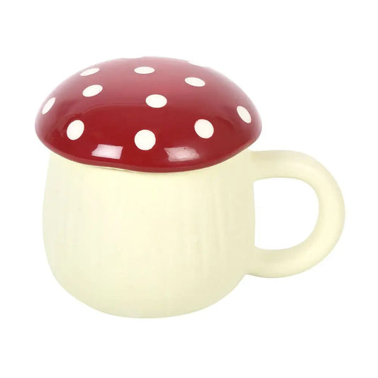 Mushroom Shaped ceramic Mug with lid - great gift - cup