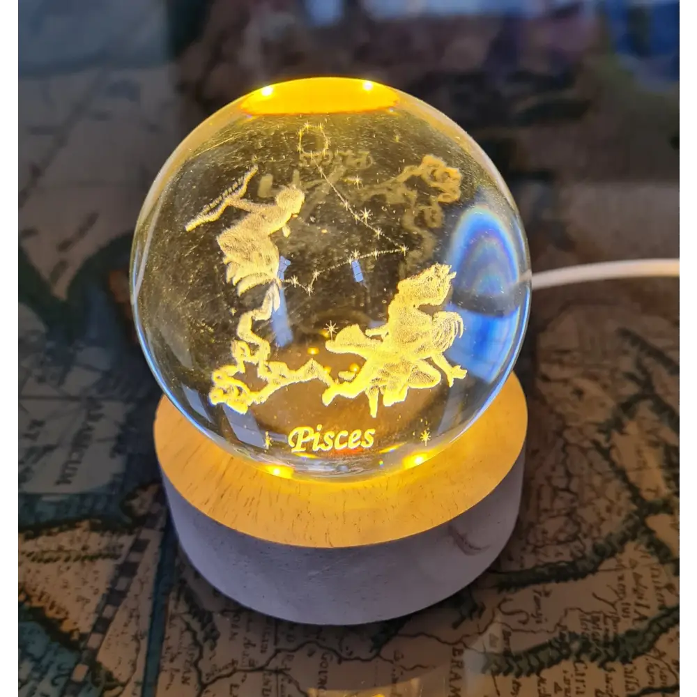 Pisces Zodiac Engraved 60mm Orb with light stand Pisces Sphere Pisces Crystal Ball. - led lamp