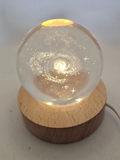 Planet Engraved 60mm Orb with light stand, Planet Sphere, Planet Crystal Ball.