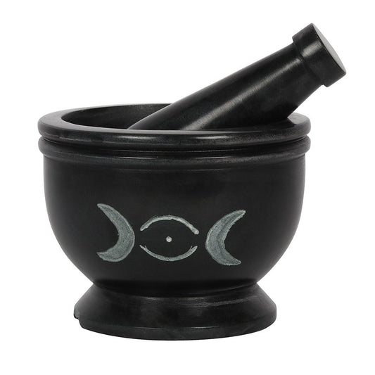 SOAP STONE TRIPLE MOON PESTLE AND MORTAR