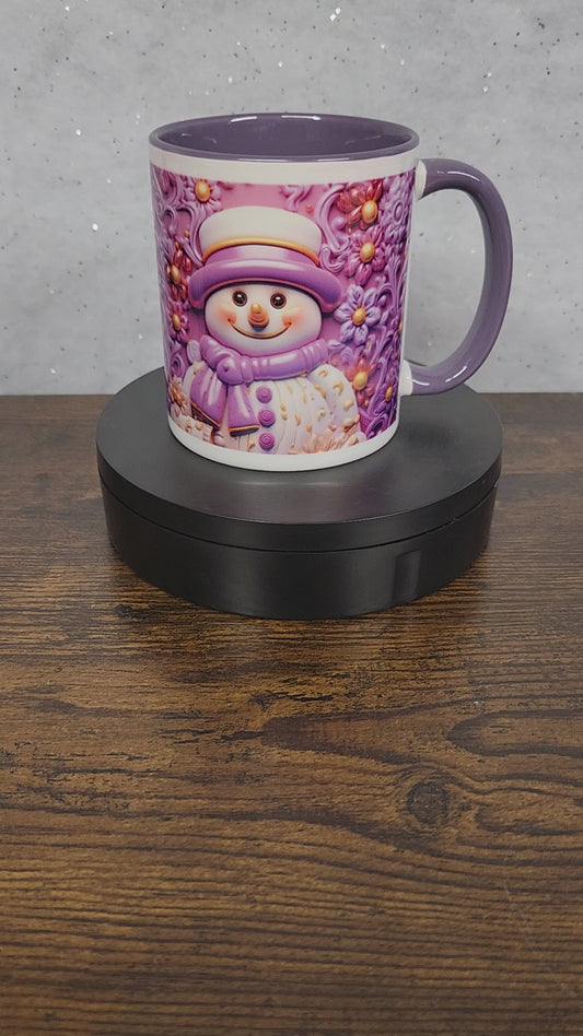 A festive, cute, snowman mug