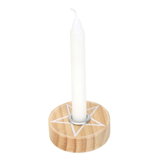 NATURAL WOODEN PENTAGRAM SPELL CANDLE HOLDER