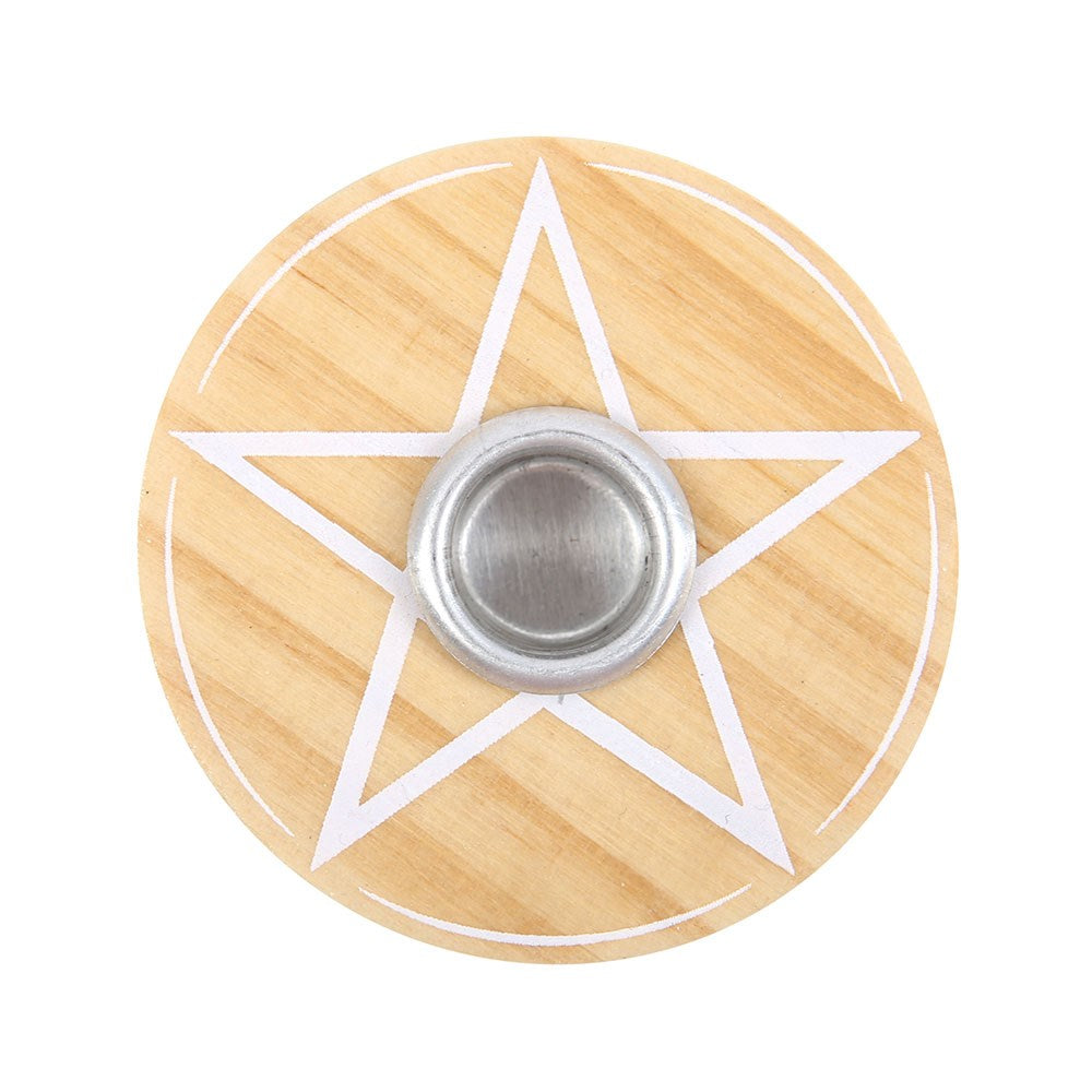 NATURAL WOODEN PENTAGRAM SPELL CANDLE HOLDER